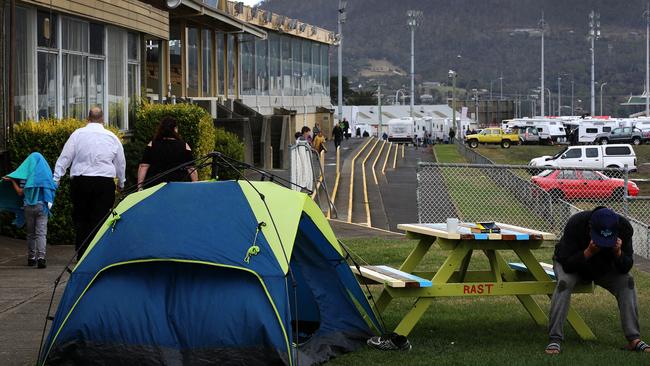 A homeless man at the Royal Hobart Showgrounds at Glenorchy. PICTURE CHRIS KIDD