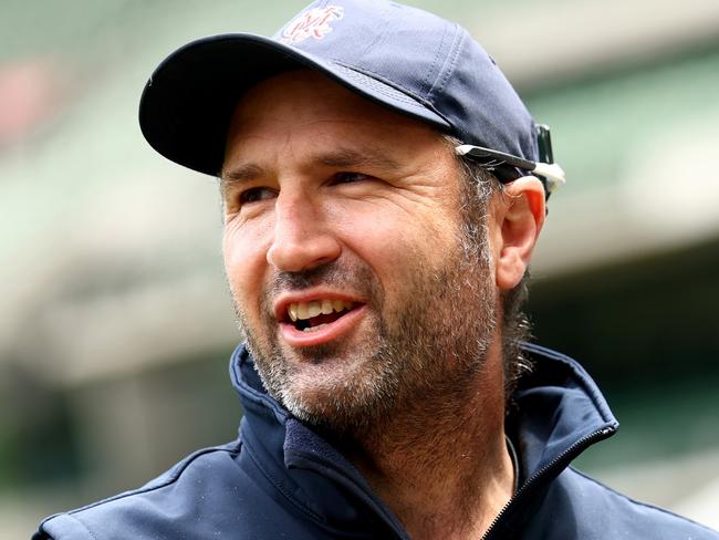 MELBOURNE, AUSTRALIA - DECEMBER 23: MCG Head Curator Matt Page speaks to the media ahead of an Australia Men's Test Squad training session at Melbourne Cricket Ground on December 23, 2024 in Melbourne, Australia. (Photo by Josh Chadwick/Getty Images)