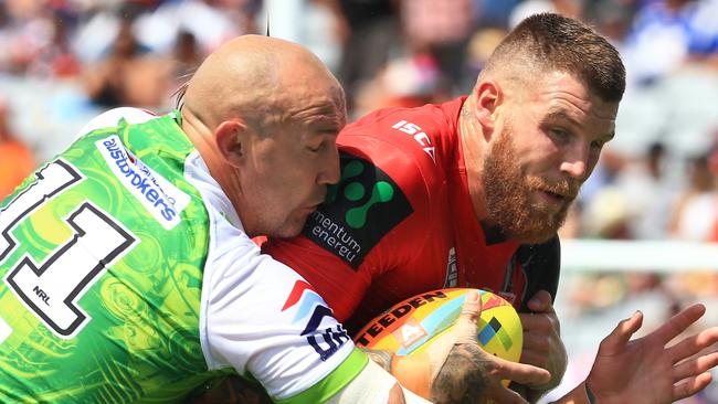 Josh Dugan tackled by Jason Croker during the Auckland Nines.