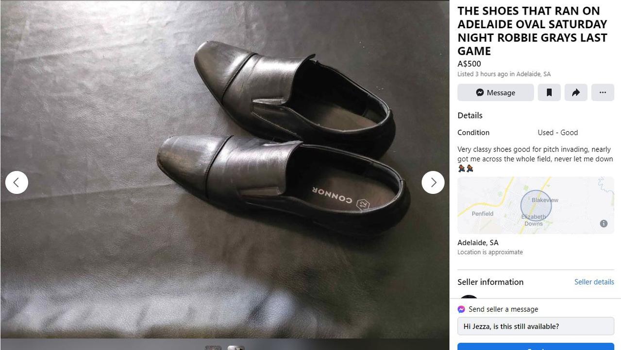 Saturday night's pitch invader has listed the shoes he wore on Facebook Marketplace for $500