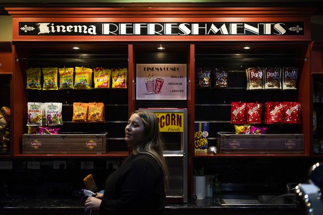 Jade Griffiths, 24, owner of Narooma Kinema, a classic art deco cinema in Narooma, NSW. Picture by Sean Davey.