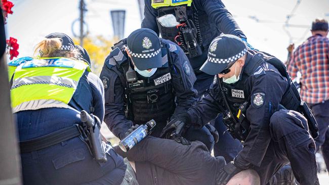 An anti-lockdown protest in Melbourne. Picture: Jason Edwards