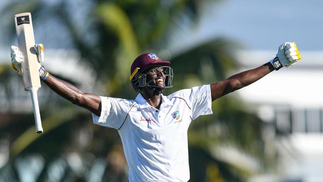 Holder celebrates his double century during the first Test against England. Picture: AFP