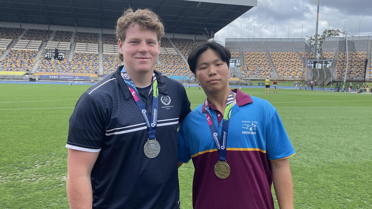 17 years hammer throwers Ethan Tearle, left, and Owen Wang.