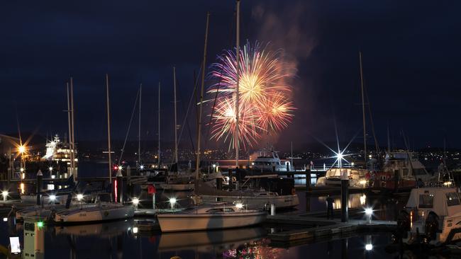 Fireworks at the waterfront in Hobart on New Year’s Eve 2020. Picture Chris Kidd