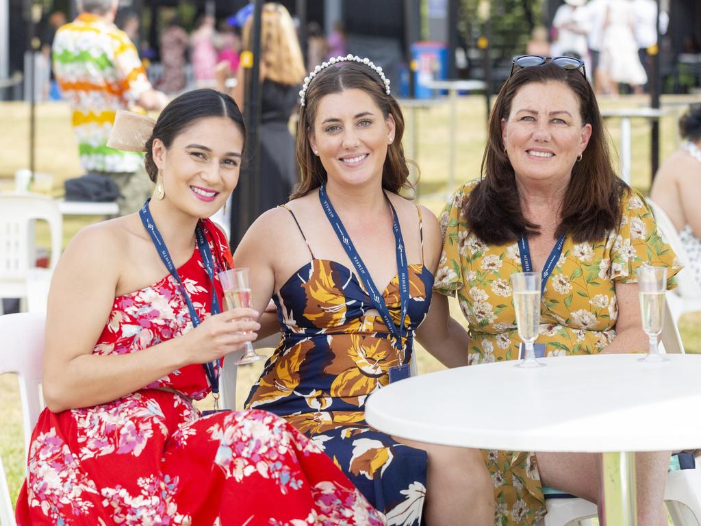 Sarah Gilley, Jen Wardell and Maria Wardell at the Bridge Toyota Ladies' Day. Picture: Floss Adams