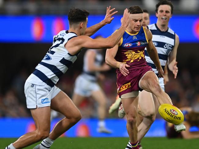 The Cats were second to the ball all day against the Lions. Picture: Albert Perez/AFL Photos