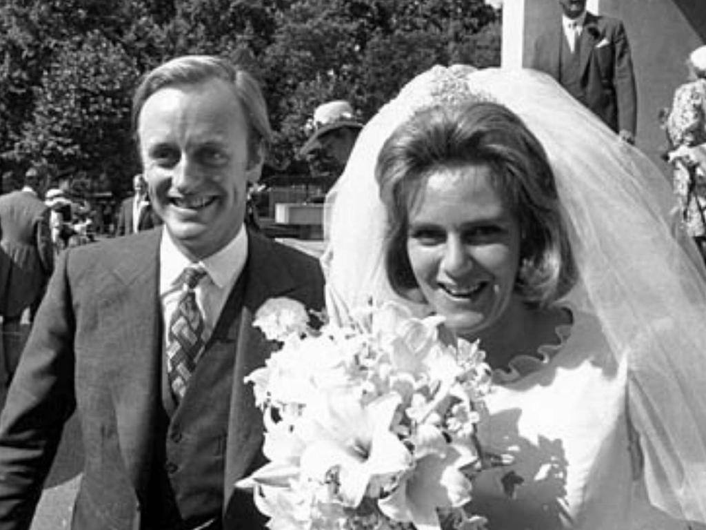 Captain Andrew Parker Bowles with Camilla Shand on their wedding day in 1973. Picture: Supplied