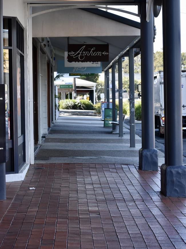 An empty Lawson St, a busy commercial street in Byron Bay.