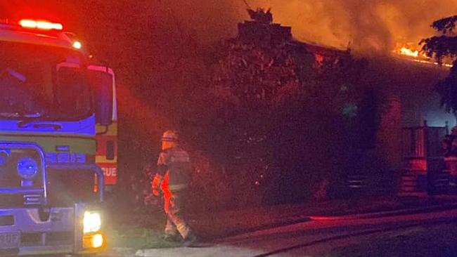 Police have declared a crime scene after a house fire at Moranbah overnight. Picture: Connor Horsfall/Facebook