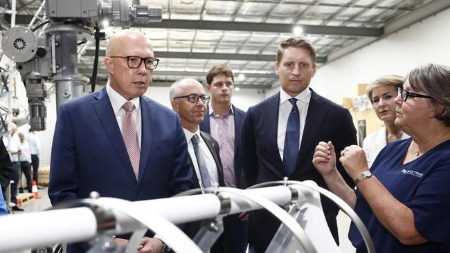 Mr Dutton announced the defence funding commitment alongside defence spokesman Andrew Hastie, but provided few details. Picture: Richard Dobson / NewsWire