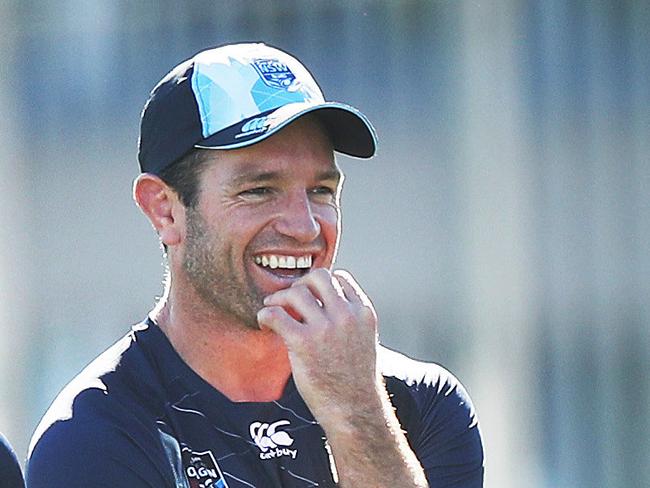 Andrew Johns, Danny Buderus and Greg Alexander during the NSW Blues training session at NSWRL Centre of Excellence, Sydney Olympic Park. Picture. Phil Hillyard