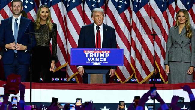 Donald Trump speaks during an election night event at the West Palm Beach Convention Center in West Palm Beach, Florida. Picture: AFP