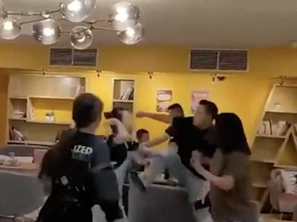 Once the brawl broke out, it also showed Guo kicking the victim to the ground. Picture: Supplied