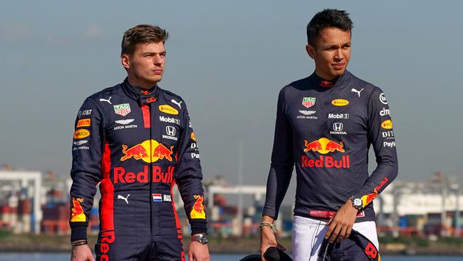 Journalists had to comply to a one-metre radius of Red Bull drivers Max Verstappen and Alexander Albon. Picture: AAP/Scott Barbour