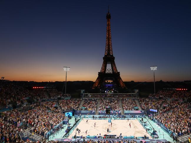 Bondi Beach has some competition for best beach volleyball venue in Olympic history. (Photo by Alex Pantling/Getty Images)