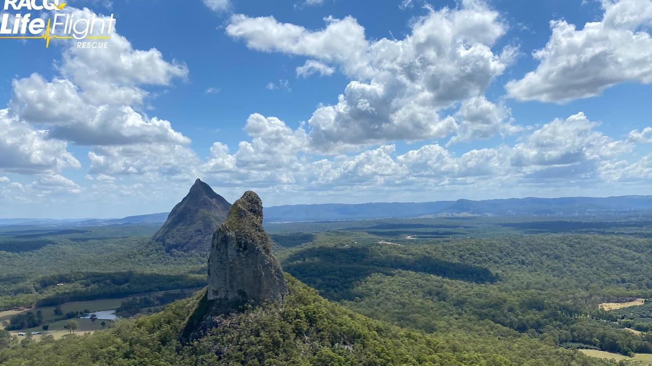 Mt Beerwah photo from the air, via RACQ LifeFlight rescue helicopter.