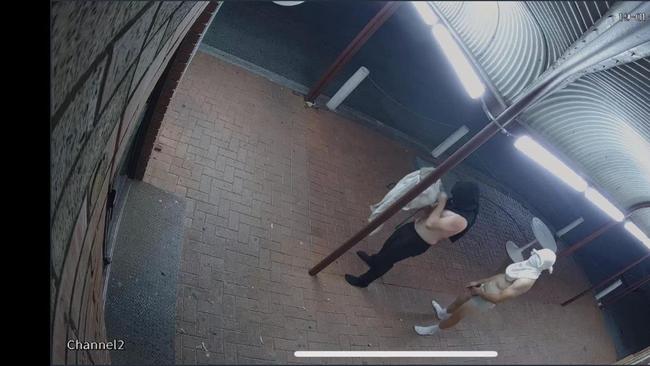 Big Bite Pizza owner Matthew Hill, 43, said the suspects were captured on CCTV between 4am and 5am on Sunday hurling a rock at the store’s windows. Picture: Supplied.