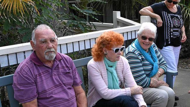 KEEP NURSES: Bill Potts, Pat Hyde, Anne Dettl and Victoria Hardy participate in a peaceful protest at the Blue Care Riverlea Aged Care Facility. Picture: Mike Knott BUN280717CARE2