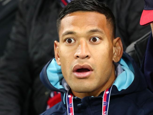 Israel Folau watches on from the stands. Picture: Getty