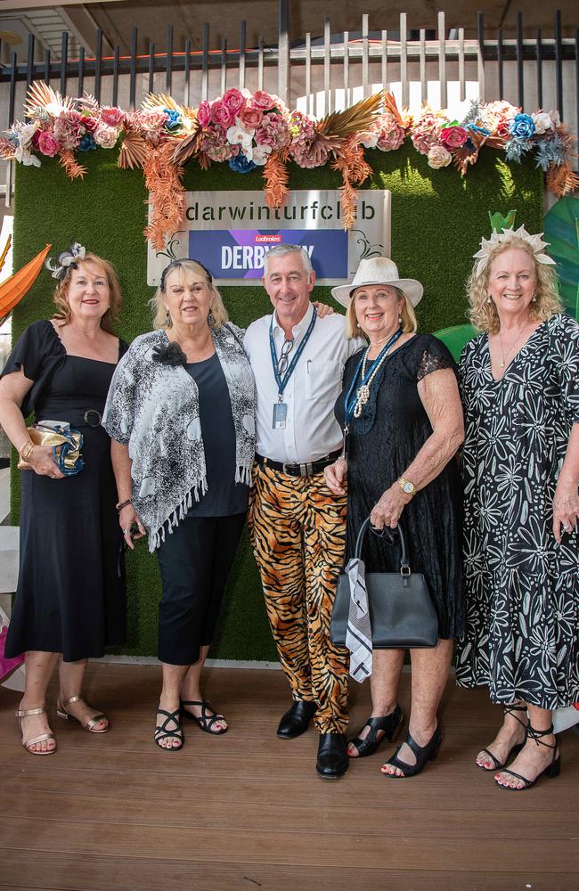 Sonja O'Brien, Jo Bekkers, Marc Corser, JoJo Wreford and Leah Night at the 2023 Darwin Derby day. Picture: Pema Tamang Pakhrin