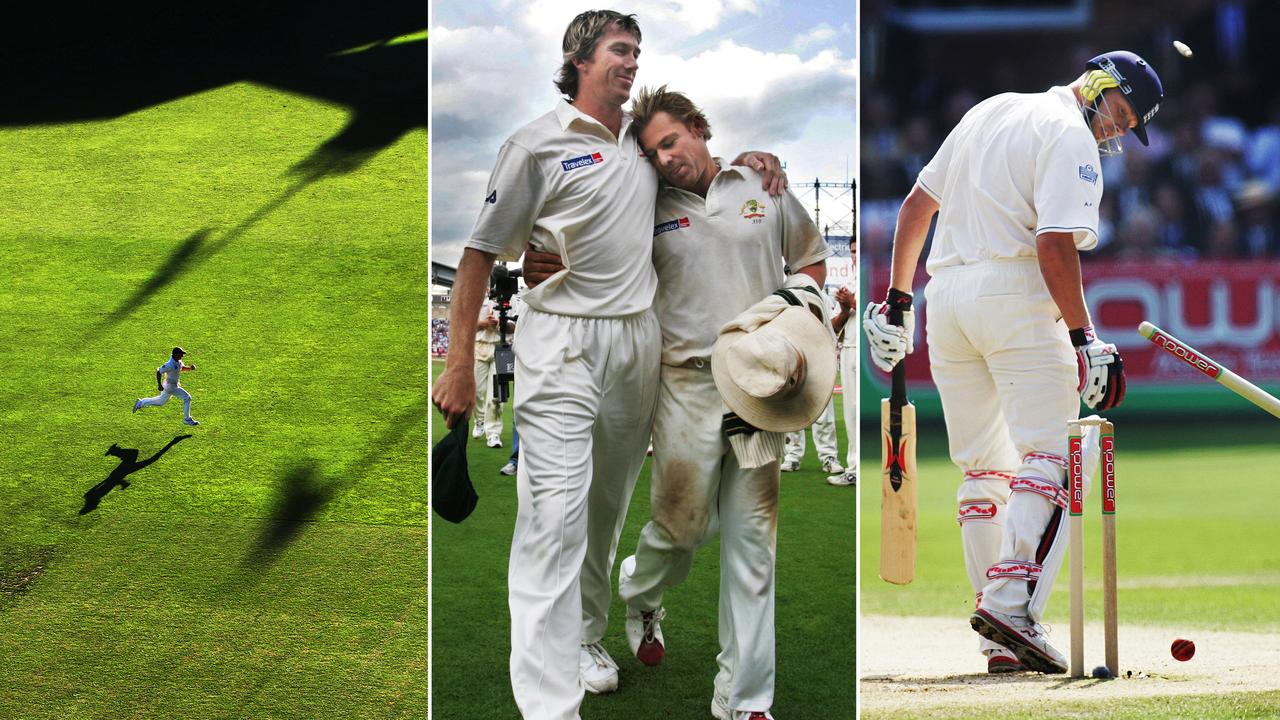 CRICKET - ASHES Tour 2005 - 12.9.05 - 5th Test - Australia v England at Brit Oval. At the end of the England innings Glenn McGrath and Shane Warne leave the field for the last time in an Ashes in England. pic. Phil Hillyard.