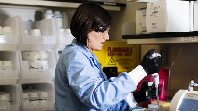 A research associate works at the Moderna Therapeutics Inc. lab in Cambridge, Massachusetts, where Moderna is testing a personalised treatment that teaches the body how to fight cancer. Picture: Bloomberg via Getty Images