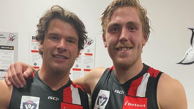 Nathan Freeman and Josh Begley after Frankston’s win over Coburg.