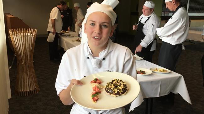 First year apprentice at Shangri La, Liberty Smith, displays a dish prepared for assessment 