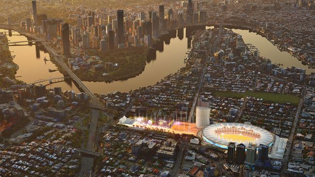 Supplied artist impression of the proposed Gabba redevelopment if Brisbane won the rights to the 2032 Brisbane Olympic Games