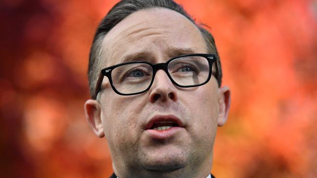 Qantas CEO Alan Joyce holds a press conference at Parliament House confirming he will press charges against the man who mashed a pie in his face during a speech at a business breakfast in Perth. (Pic: AAP/Mick Tsikas)