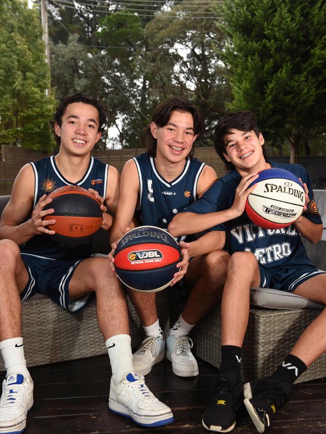 Brothers Austin, Joel and Owen Foxwell are all in the Victorian state team for basketball, hoping it will lead to a US college place. Picture: Josie Hayden