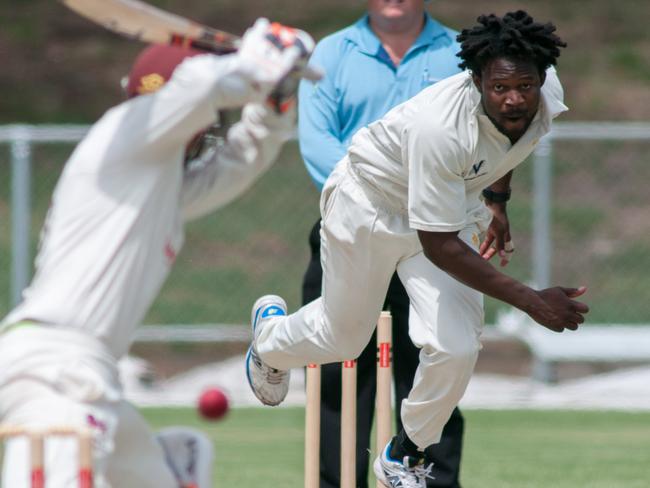 Solomon Mire sends one down. Picture: Christopher Chan.