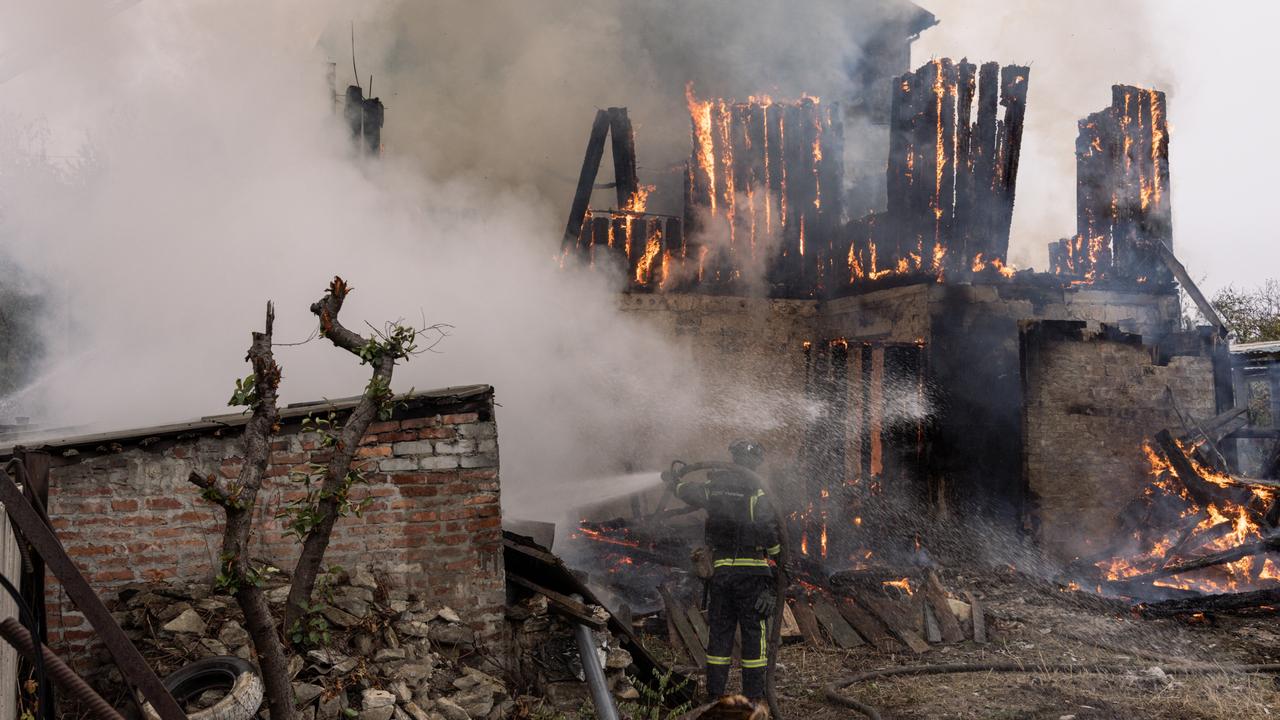 Ukrainian firefighters respond to a Russian artillery strike in Pokrovsk at the weekend. Picture: Getty