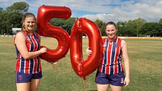 Wilston Grange milestone girls, Isobel Bradley and Jess Black, with 50 games under their belt. Well done girls.