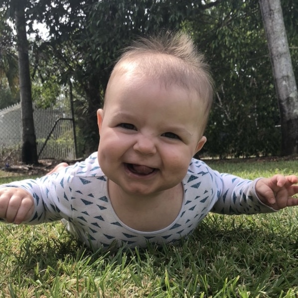 Nova Beeston playing on her Nanna and Poppy’s lawn. Picture: Rachel