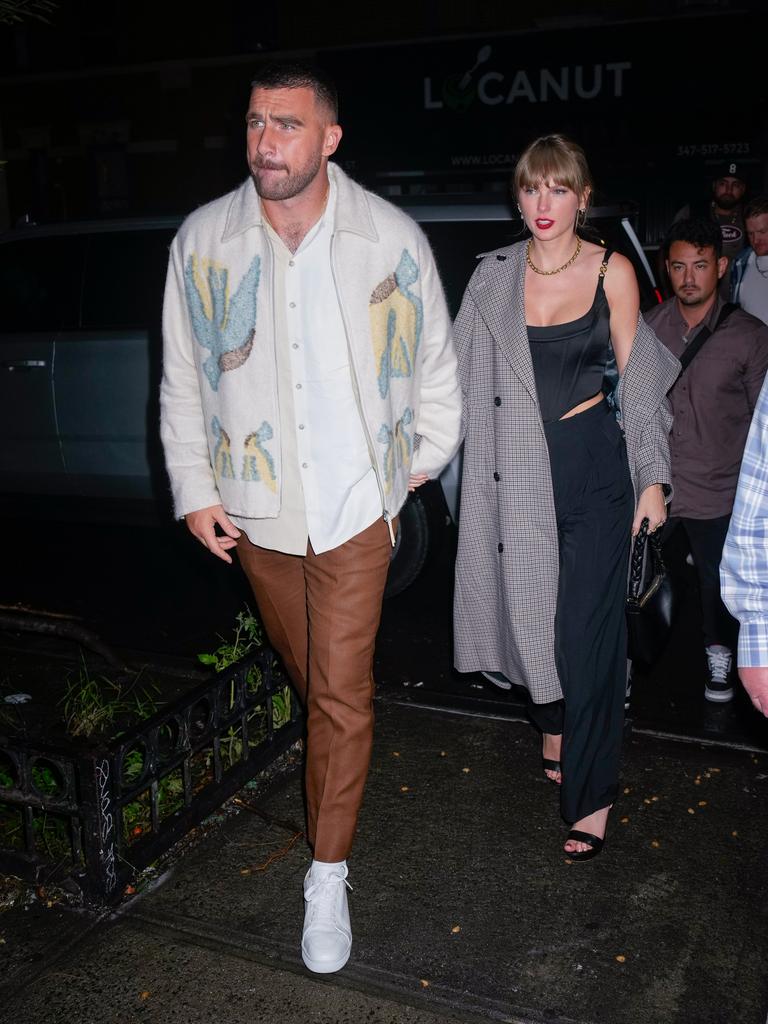 Travis Kelce and Taylor Swift arrive at an SNL Afterparty in New York City. Photo by Gotham/GC Images.