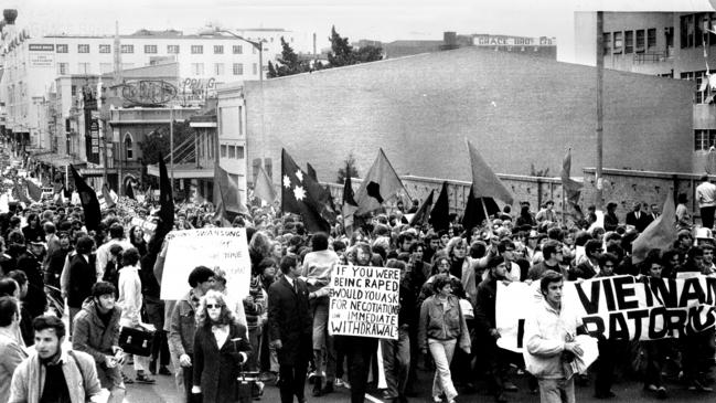 Marchers at a Vietnam moratorium protest in Sydney in 1970.