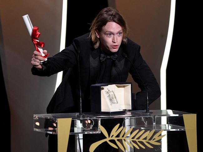 Caleb Landry Jones was lost for words on stage. Picture: AFP