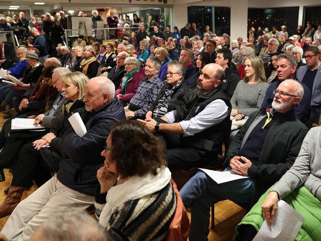 A crowded public meeting about Rosny Hill Hotel at the Rosny Park Bowls Club. Picture: SAM ROSEWARNE.