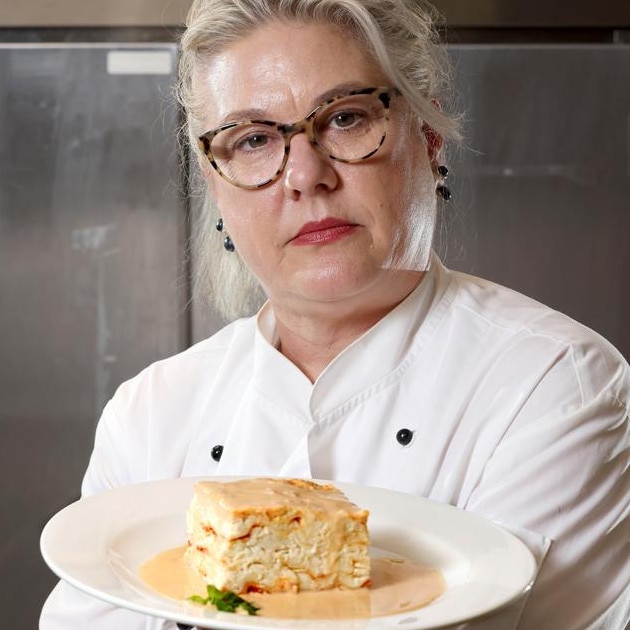 Gillian Hirst with the original sand crab lasagne. Picture: Steve Pohlner