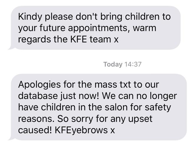 The text Kristin Fisher sent to her clients.