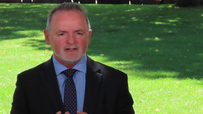 Independent MP David O'Byrne speaks to the media on parliament Lawns in Hobart on Wednesday March 5, 2025.