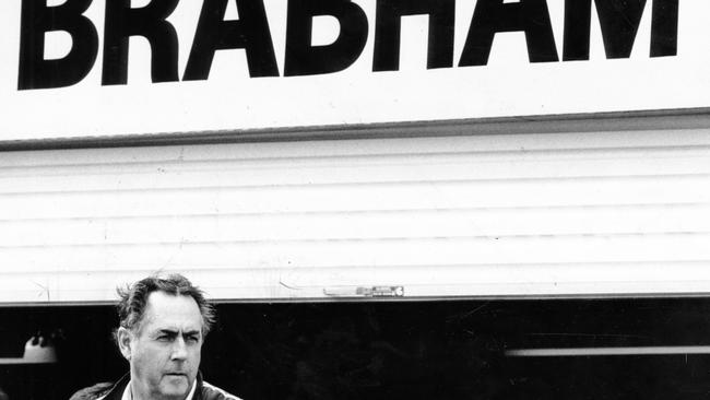 Australian former motor racing driver Sir Jack Brabham at the Australian Grand Prix in Adelaide in 1986