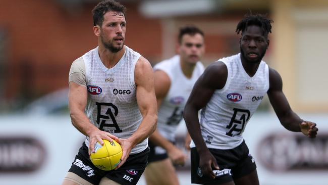 Power star Travis Boak in action during the Port Adelaide Power Intra-Club match at Alberton Oval on February 14, 2020. (Photo by Matt Turner/AFL Photos via Getty Images)