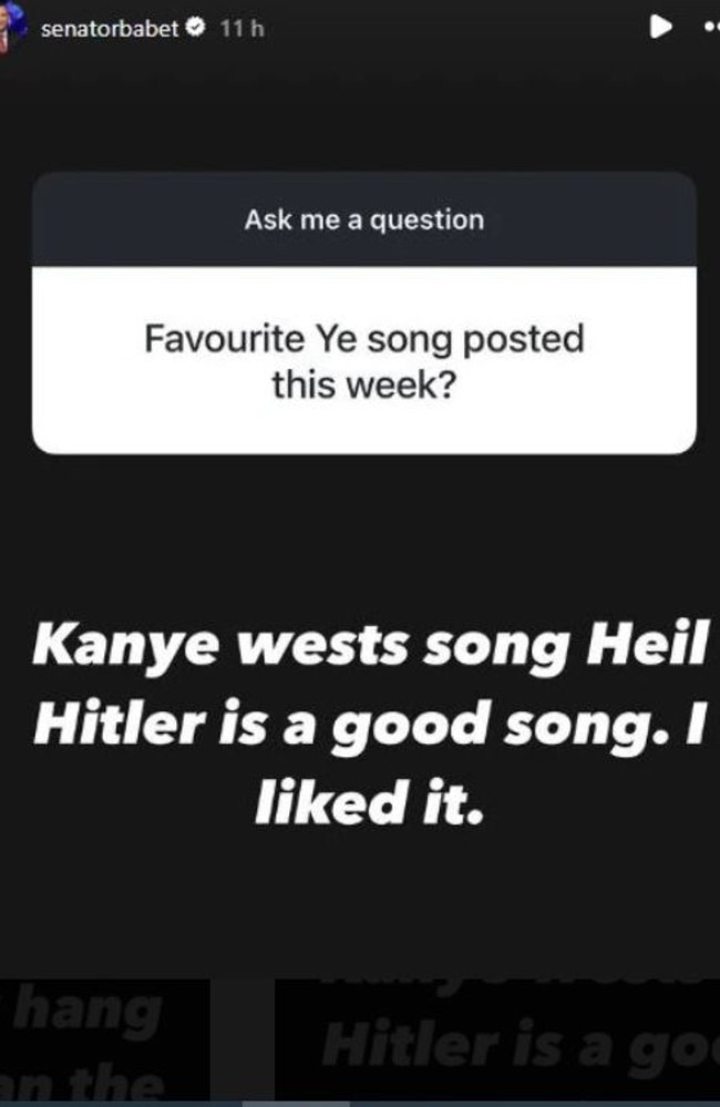 Senator Babet shared his on his Instagram story. Picture: Instagram