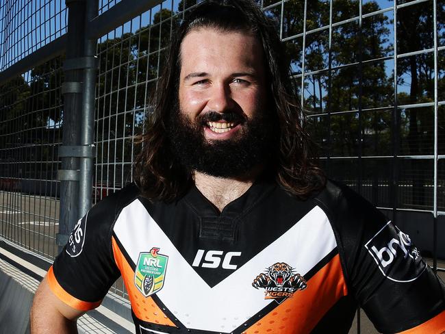 Wests Tigers Aaron Woods ahead of the V8 Supercars 500 at Sydney Olympic Park. Pic Brett Costello