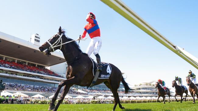 Verry Elleegant ridden by James McDonald wins the Lexus Melbourne Cup. (Reg Ryan/Racing Photos via Getty Images)