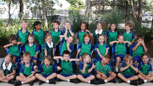 My First Year: Miami State School Prep C. L-R Front row: Madelyn, Ashton, Ozi, Haze, Lewis, Alessio, Koa, Frankie. Middle row: Mary, Bodhi, Willow, Jackson, Camilla, Winifred, Kailani, Theodore. Back row: Levi, Hannah, Tommy, Harry, Mali, Grace, Winslow, Henry. Picture: Glenn Hampson.