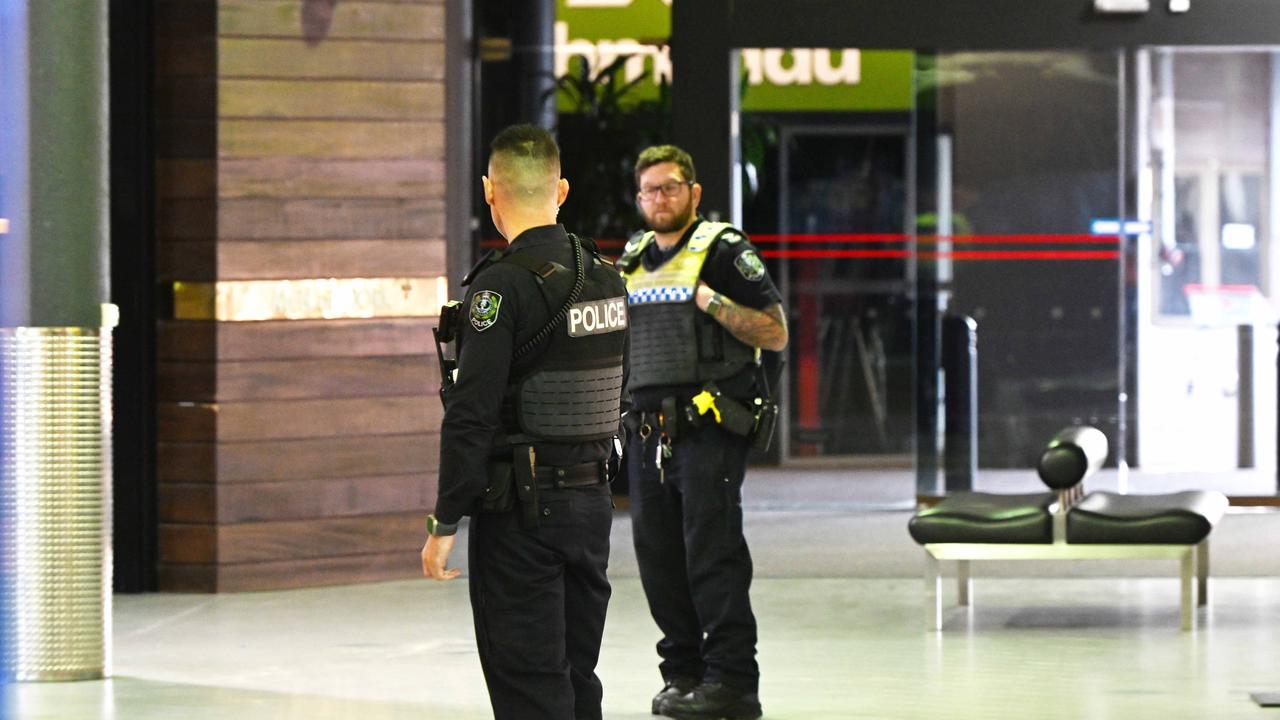 Armed police swarmed the shopping centre at Marion. Picture: NewsWire / Brenton Edwards
